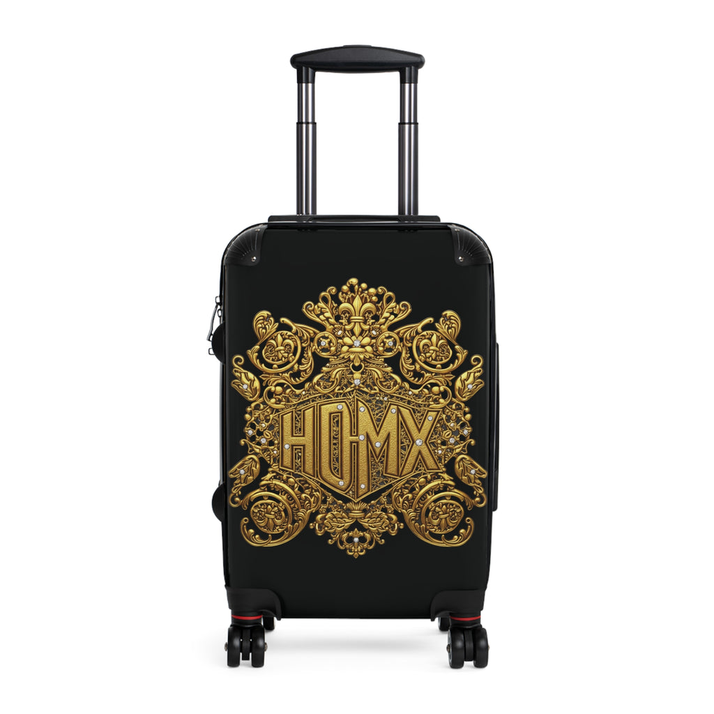 Black Carry-On Suitcase with Ornate Gold Baroque Monogram (HUMX)