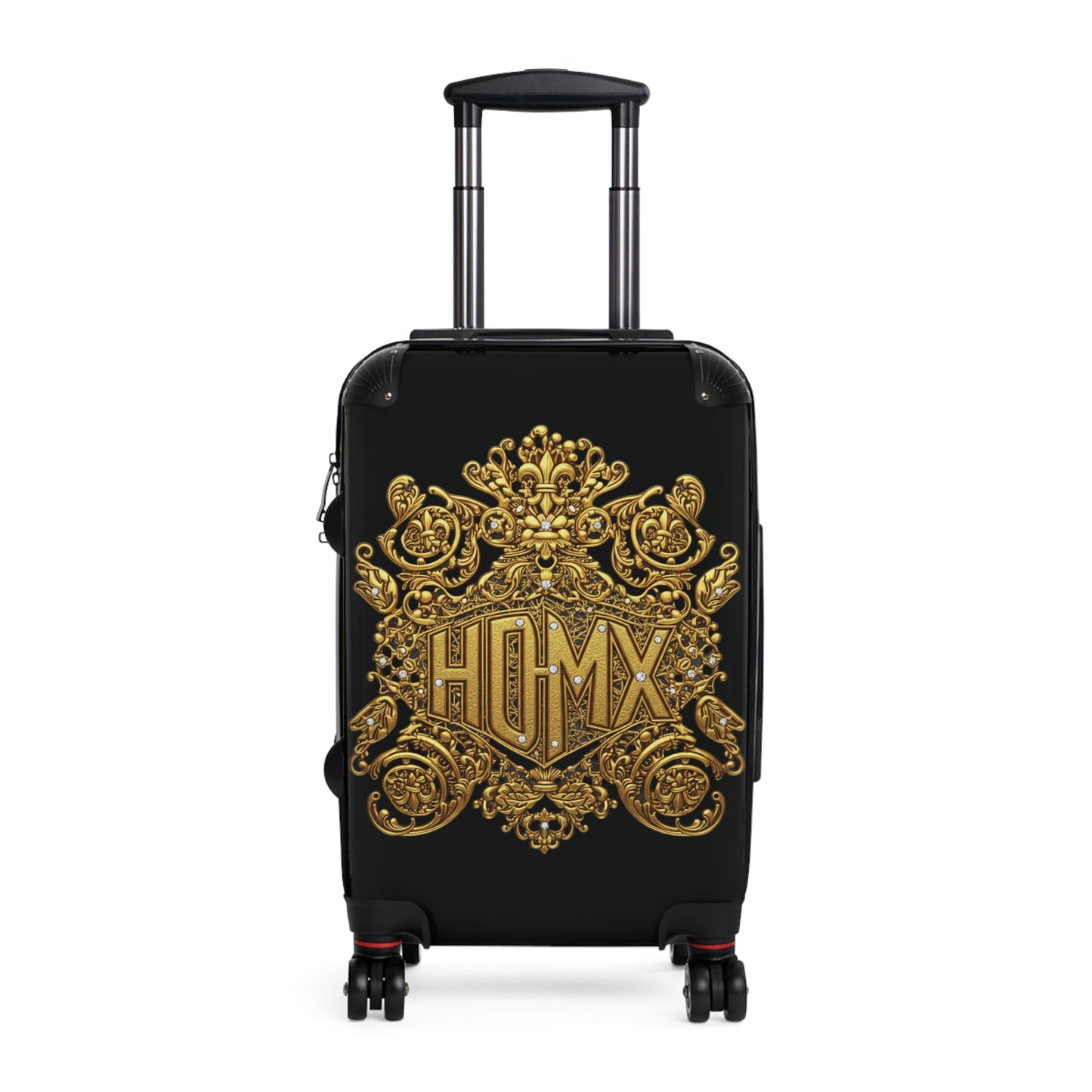 Black Carry-On Suitcase with Ornate Gold Baroque Monogram (HUMX)