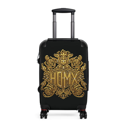 Black Carry-On Suitcase with Ornate Gold Baroque Monogram (HUMX)