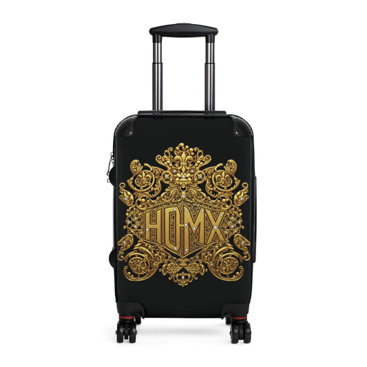 Black Carry-On Suitcase with Ornate Gold Baroque Monogram (HUMX)