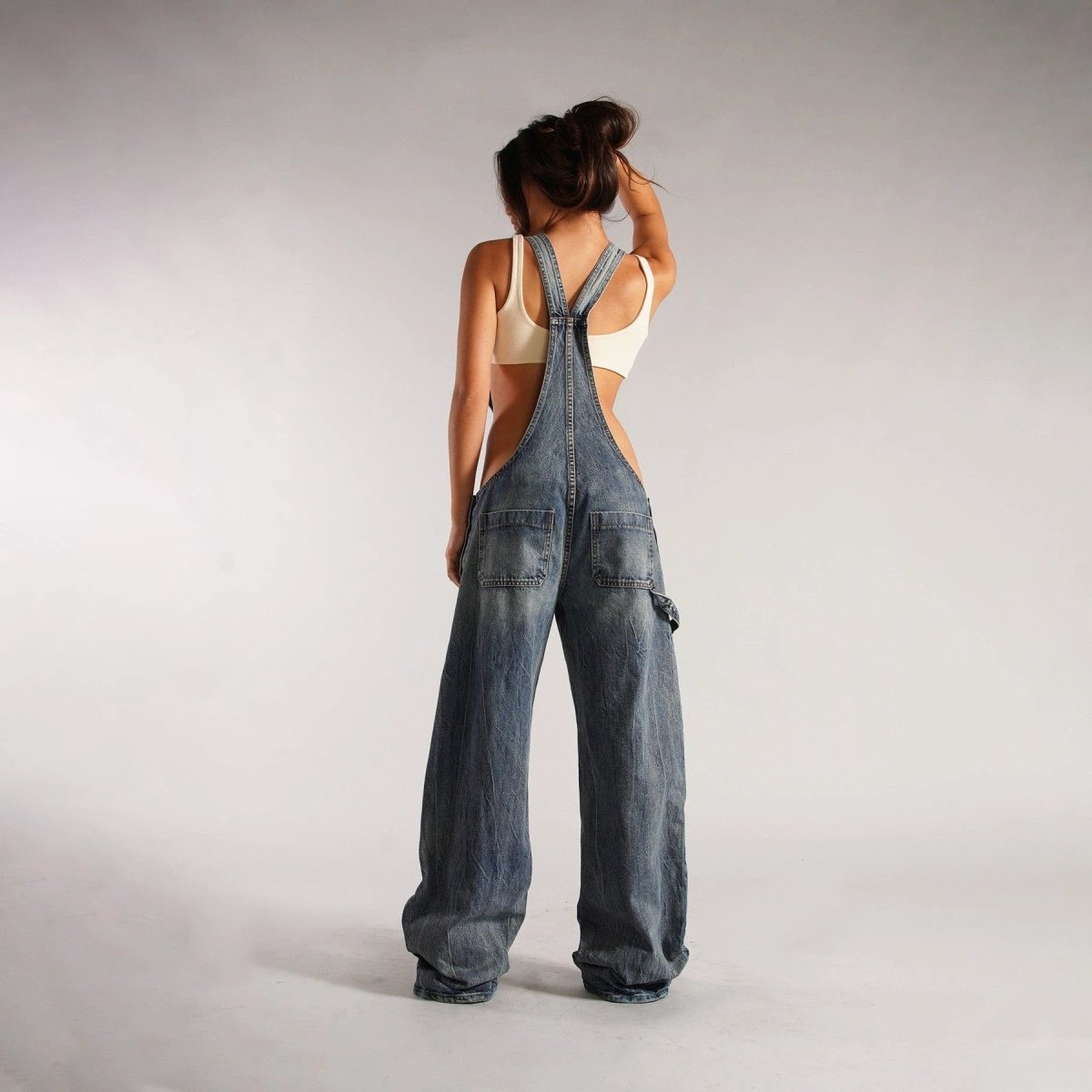 Y2K Denim Overalls - Zipper Suspender Jumpsuit Streetwear