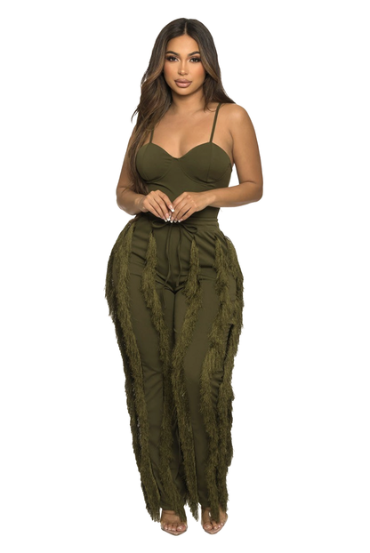 Two Piece Bodysuit &  Tassel Pants Set {has very good stretch}