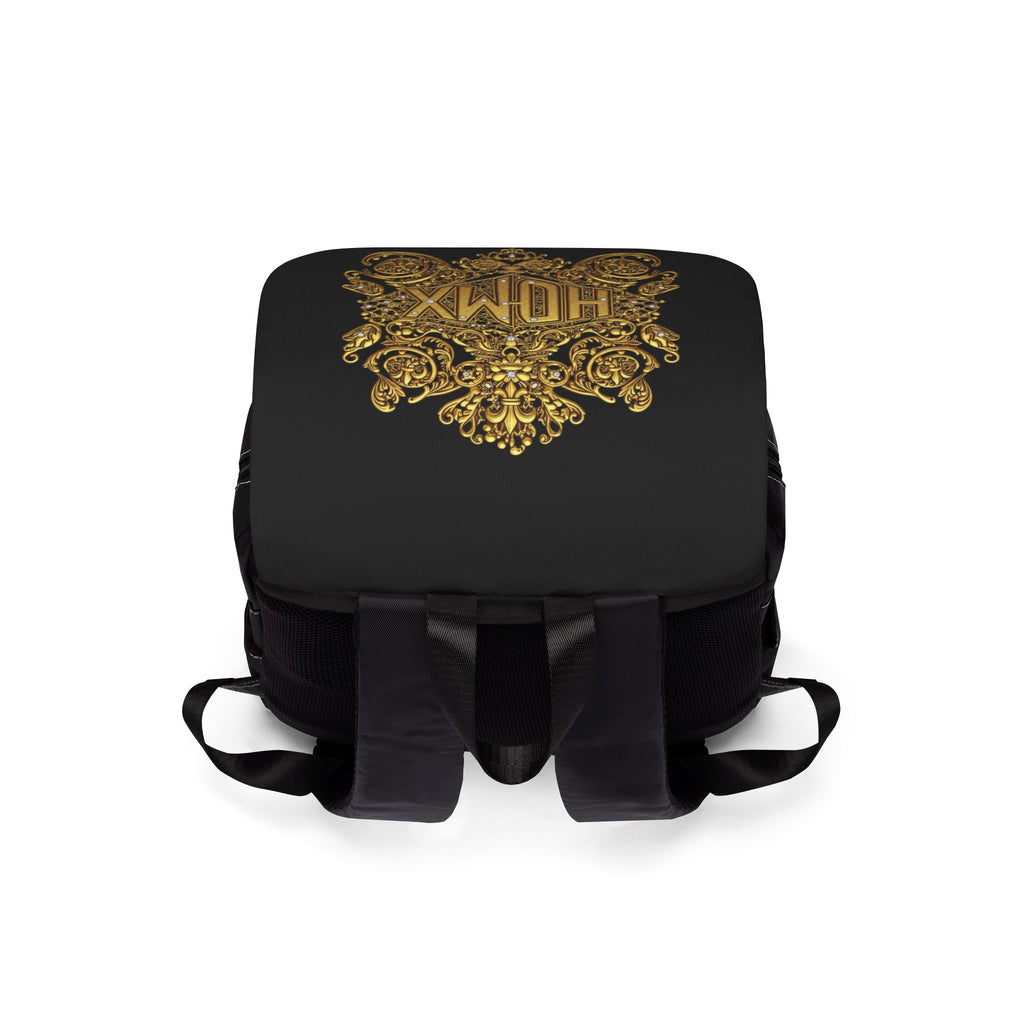 Ornate Gold Crest Backpack — Vintage Baroque Monogram Shoulder Bag