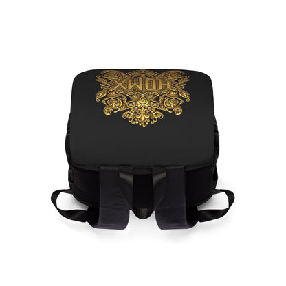 Ornate Gold Crest Backpack — Vintage Baroque Monogram Shoulder Bag