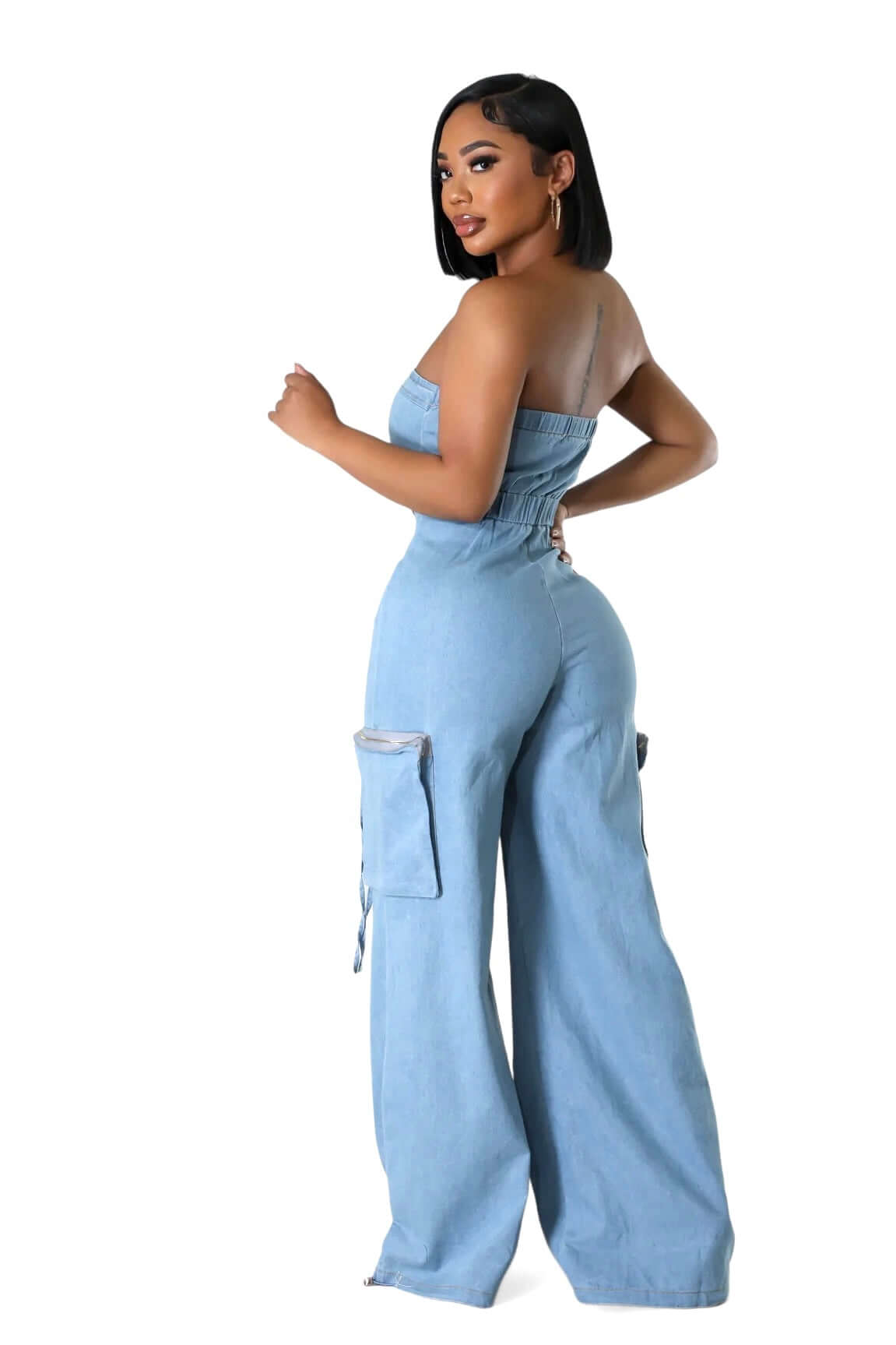 Denim Jean Sleeveless Cargo Jumpsuit
