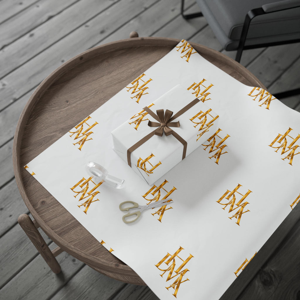 White and Gold Script Monogram Wrapping Paper Roll