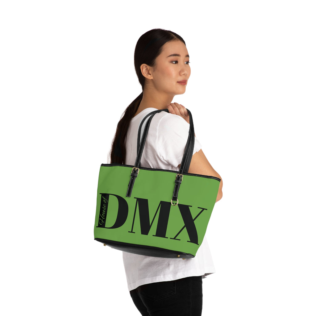 DMX Monogram PU Leather Shoulder Bag – Green Tote with Bold Initials