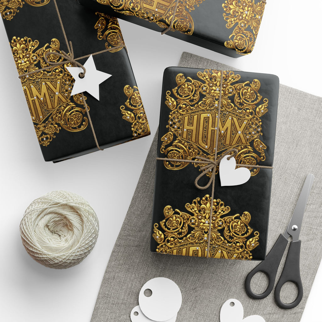 HDMX Luxury Gold Crest Wrapping Paper — Elegant Black & Gold Gift Wrap