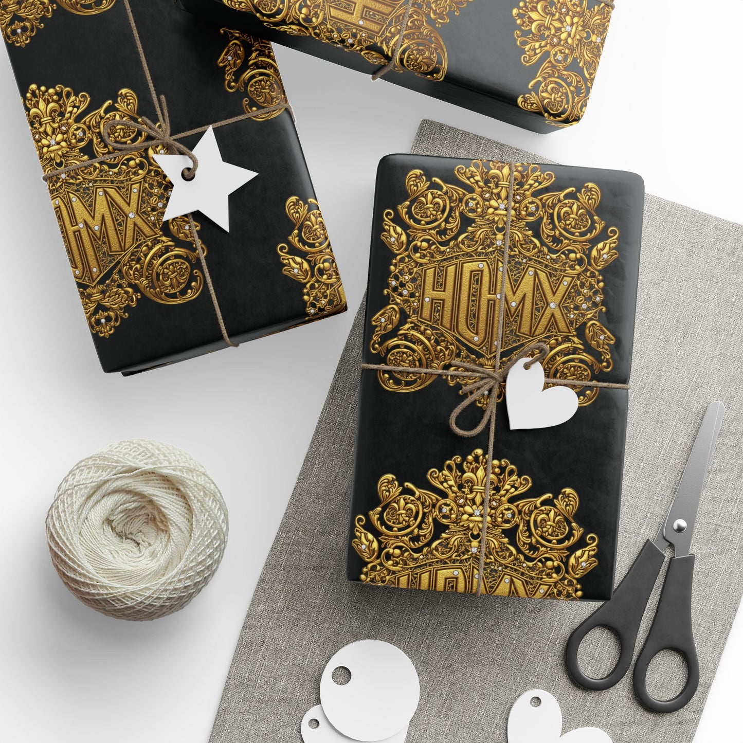 HDMX Luxury Gold Crest Wrapping Paper — Elegant Black & Gold Gift Wrap