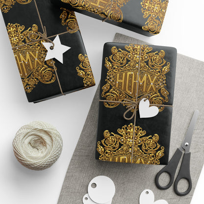 HDMX Luxury Gold Crest Wrapping Paper — Elegant Black & Gold Gift Wrap