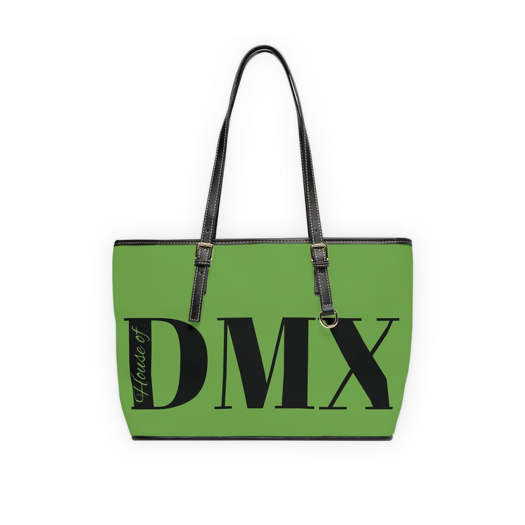 DMX Monogram PU Leather Shoulder Bag – Green Tote with Bold Initials