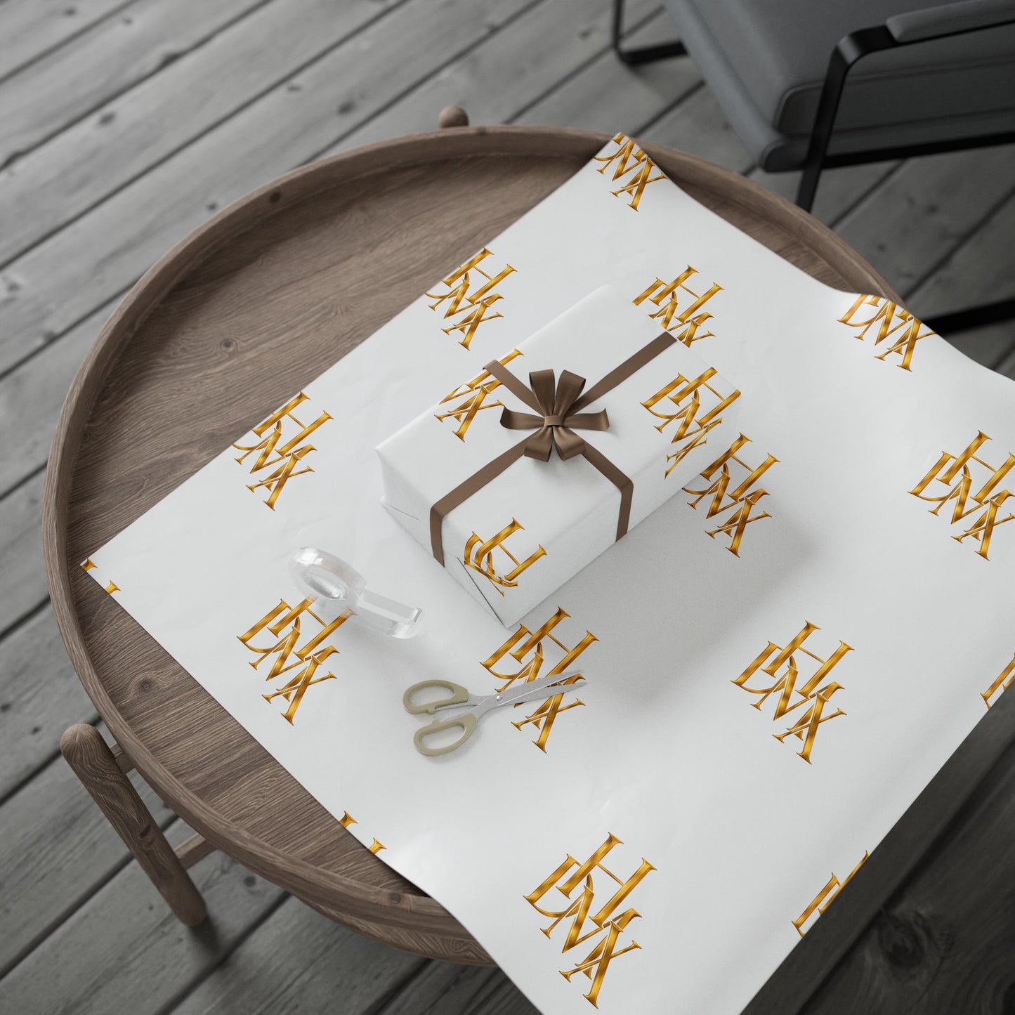 White and Gold Script Monogram Wrapping Paper Roll