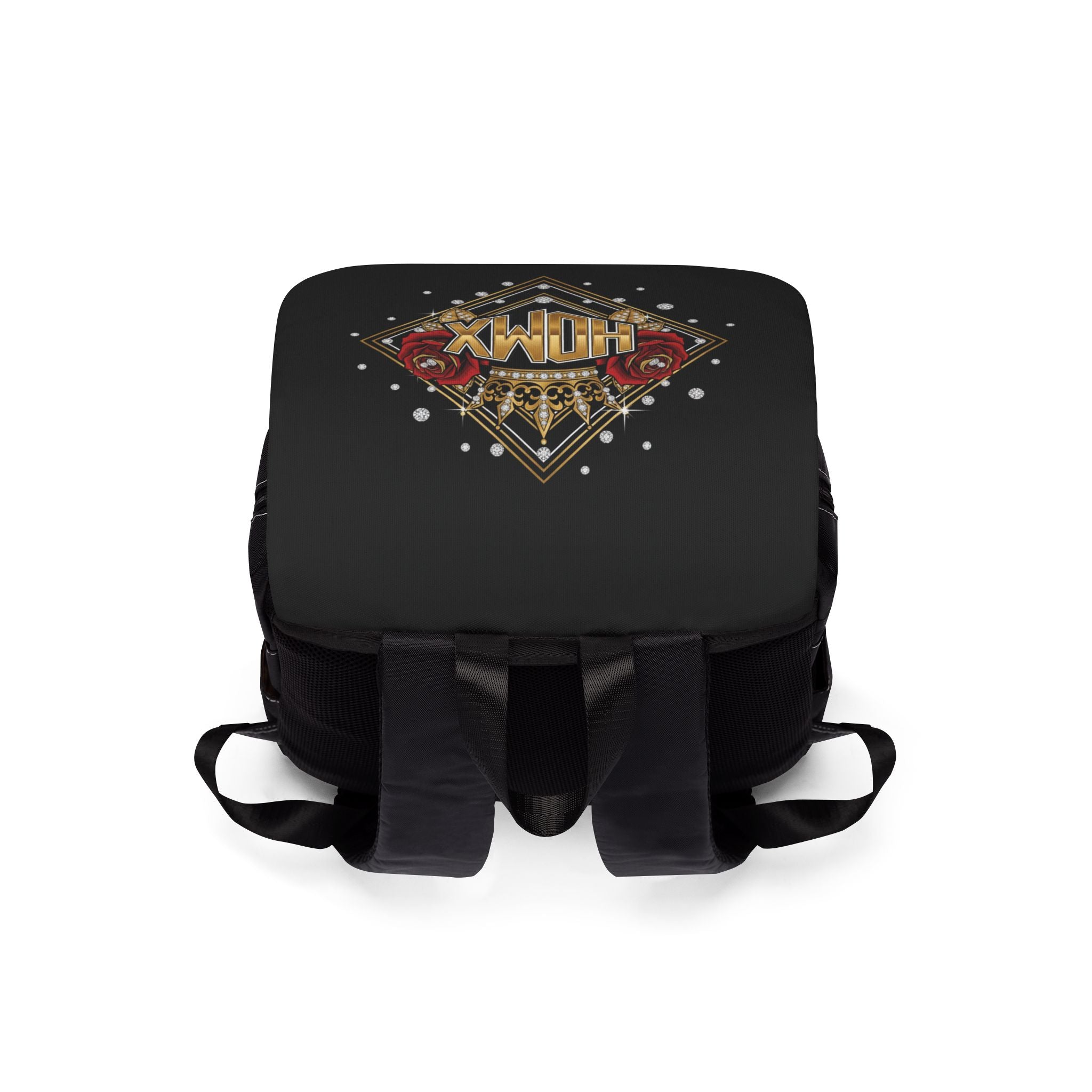 HDMX Crowned Rose Backpack — Vintage Gold Emblem Shoulder Bag