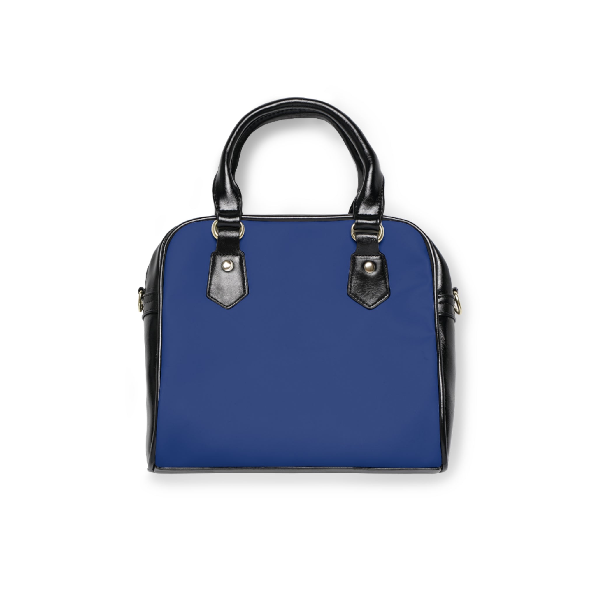 Black Rose Collection Shoulder Handbag — Elegant Navy Tote with Gold Script