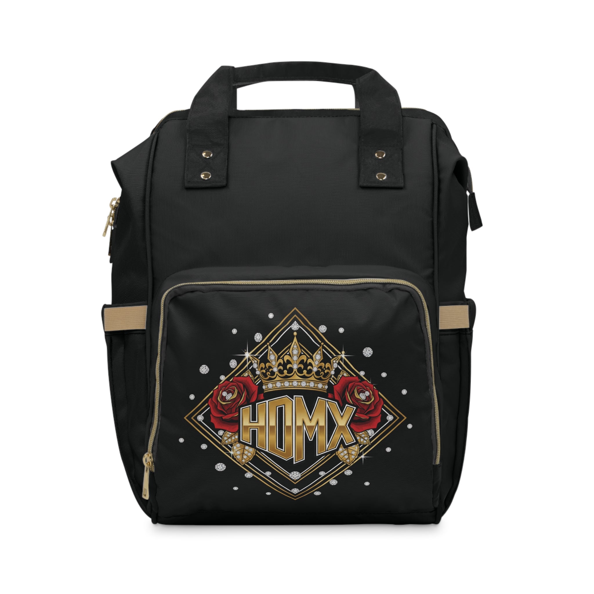 Royal Mom Diaper Backpack — Multifunctional Baby Changing Backpack with Crown & Roses Design