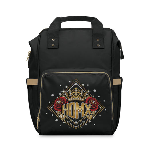 Royal Mom Diaper Backpack — Multifunctional Baby Changing Backpack with Crown & Roses Design