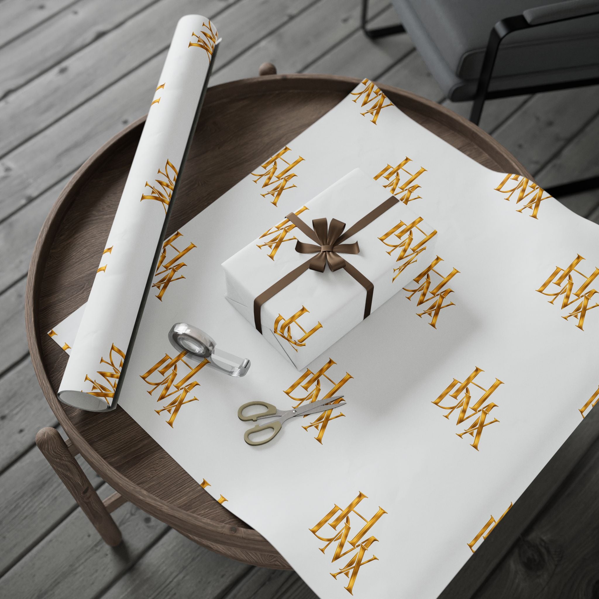 White and Gold Script Monogram Wrapping Paper Roll