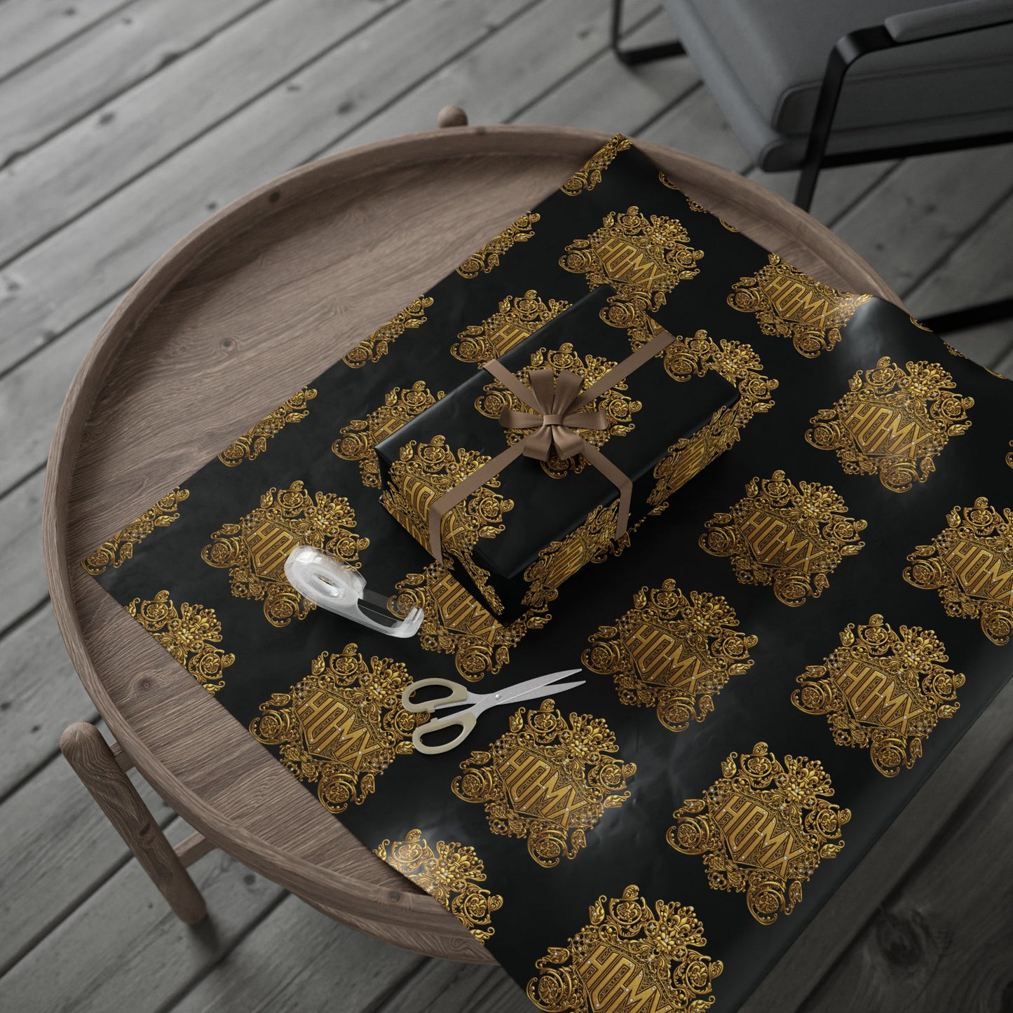 HDMX Luxury Gold Crest Wrapping Paper — Elegant Black & Gold Gift Wrap