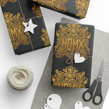 HDMX Luxury Gold Crest Wrapping Paper — Elegant Black & Gold Gift Wrap