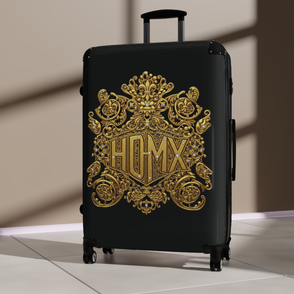 Black Carry-On Suitcase with Ornate Gold Baroque Monogram (HUMX)