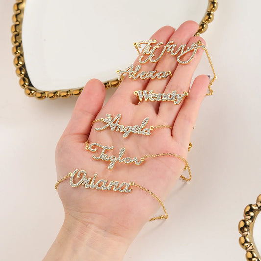 Custom Crystal Name Necklace For Women Iced Out Letter Diamond Nameplate