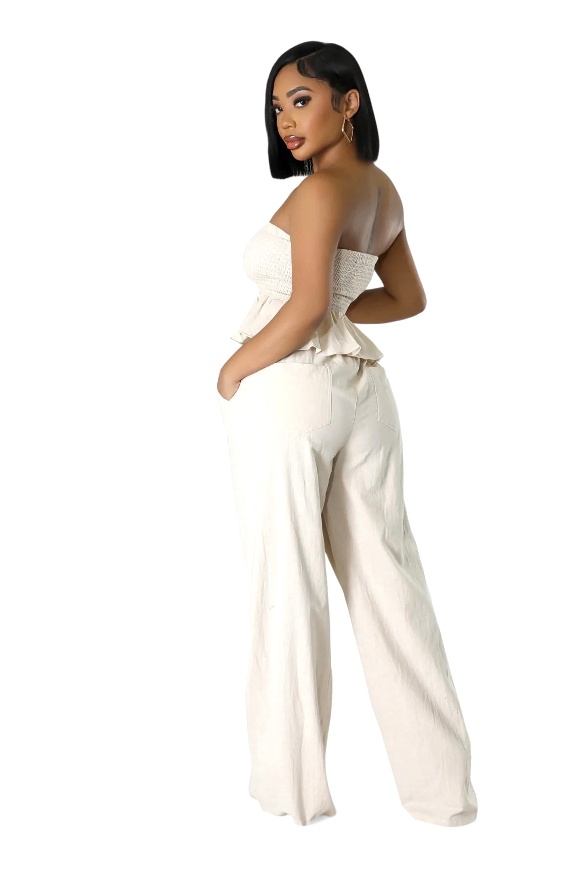 Two Piece Elastic Peplum Top & Pants Set