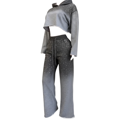Rhinestone Ombre Cropped Hoodie Set