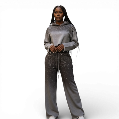 Rhinestone Ombre Cropped Hoodie Set