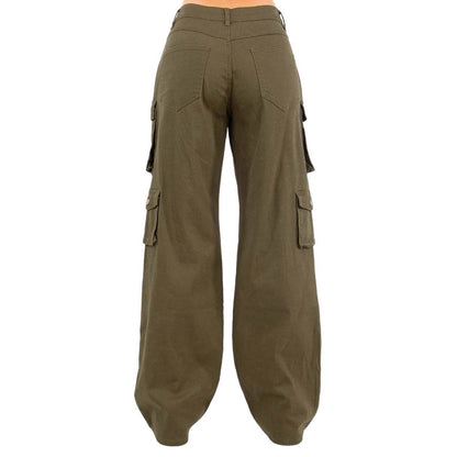 Curvy High Waist Wide Leg Pocket Cargo Pants- RJH30589P