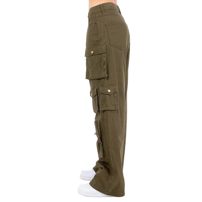 Curvy High Waist Wide Leg Pocket Cargo Pants- RJH30589P
