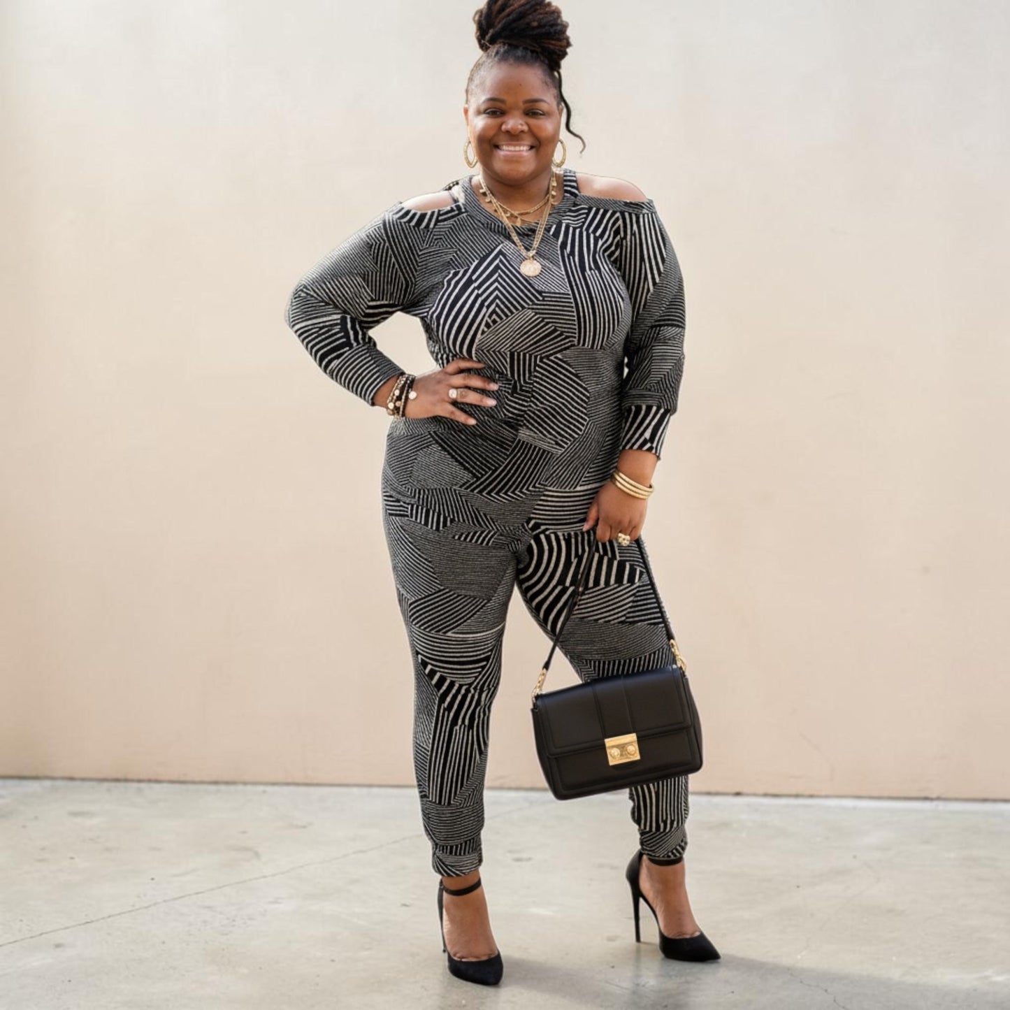 Classy Plus Size Cold Shoulder Jogger Set