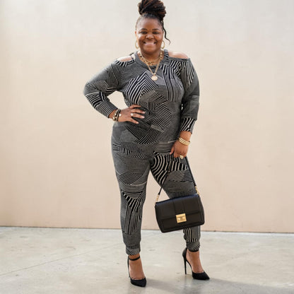 Classy Plus Size Cold Shoulder Jogger Set