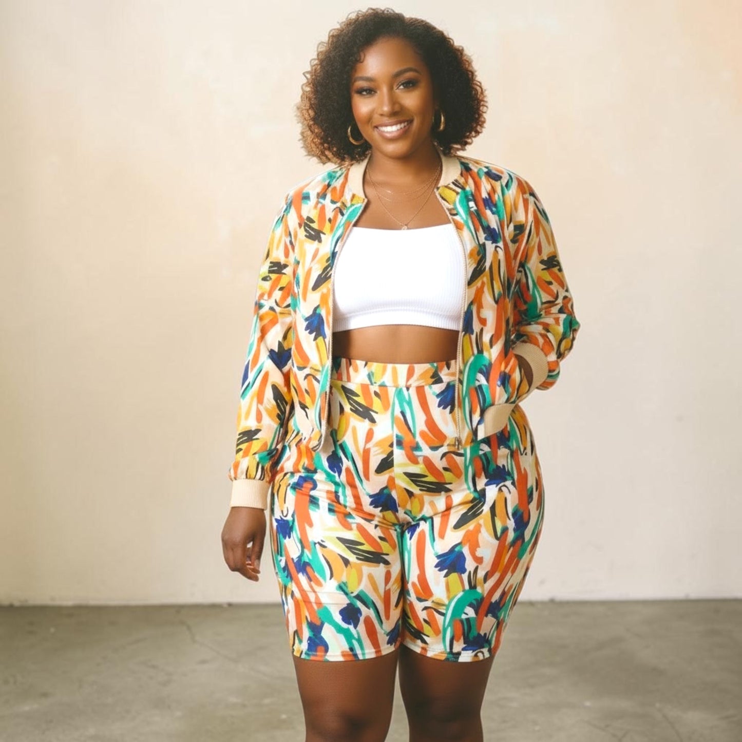 Plus Size 2 Piece Biker Short Set