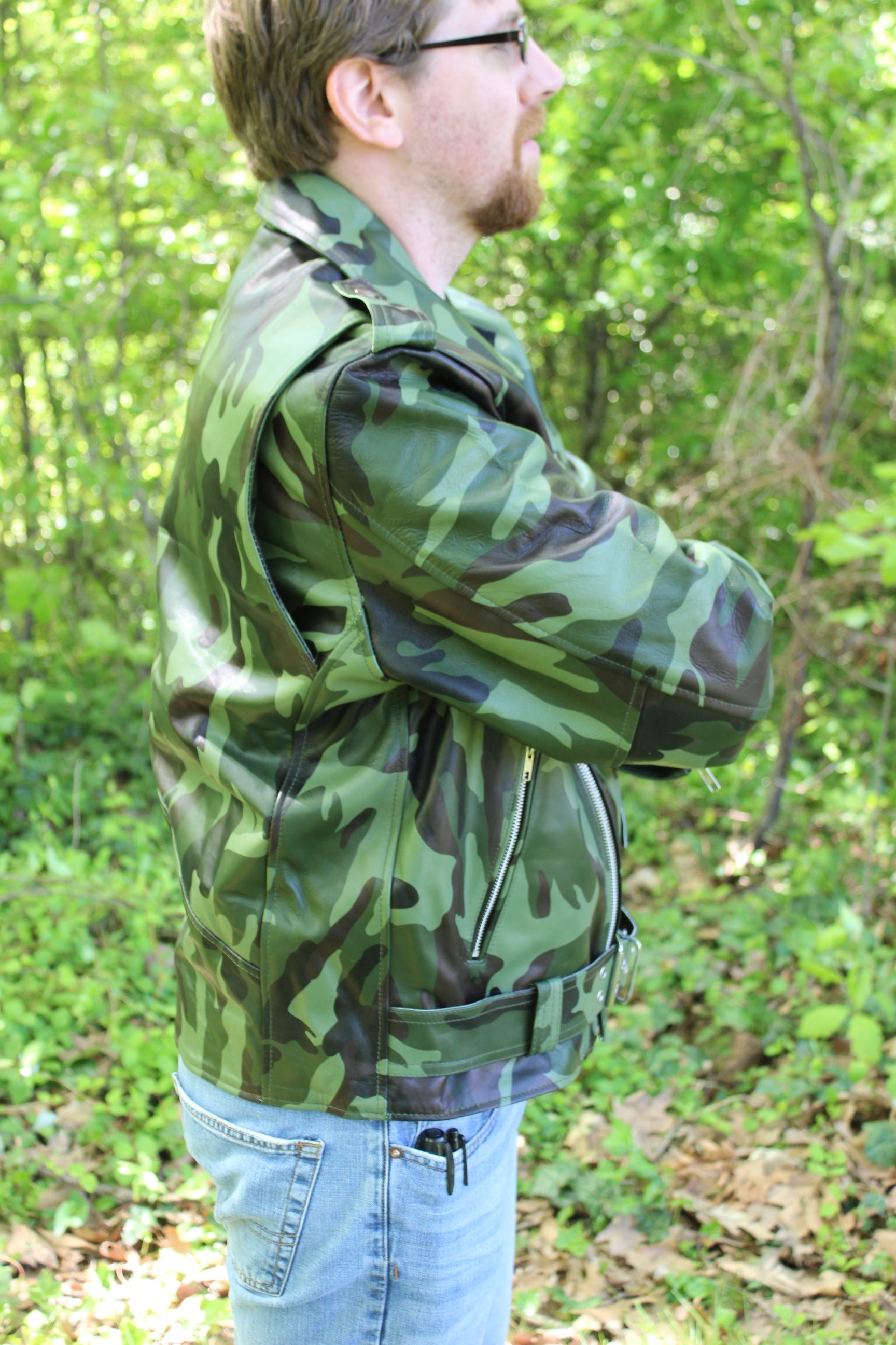 Otter and Fox Leather Biker Jackets in Camo