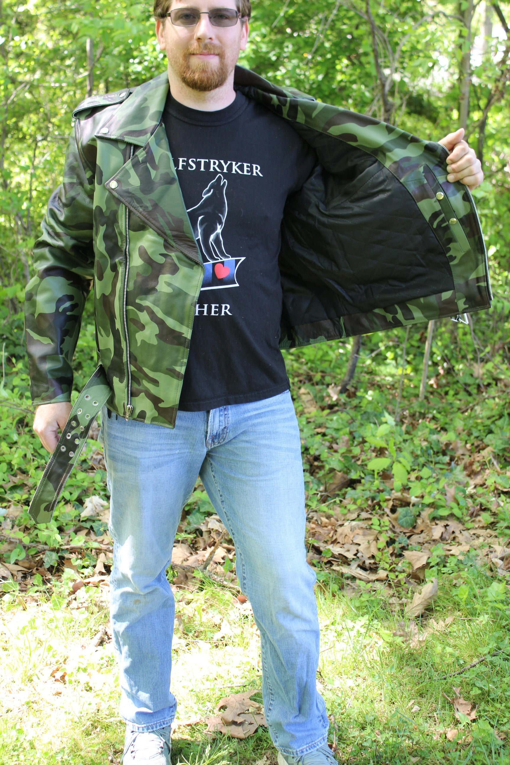 Otter and Fox Leather Biker Jackets in Camo