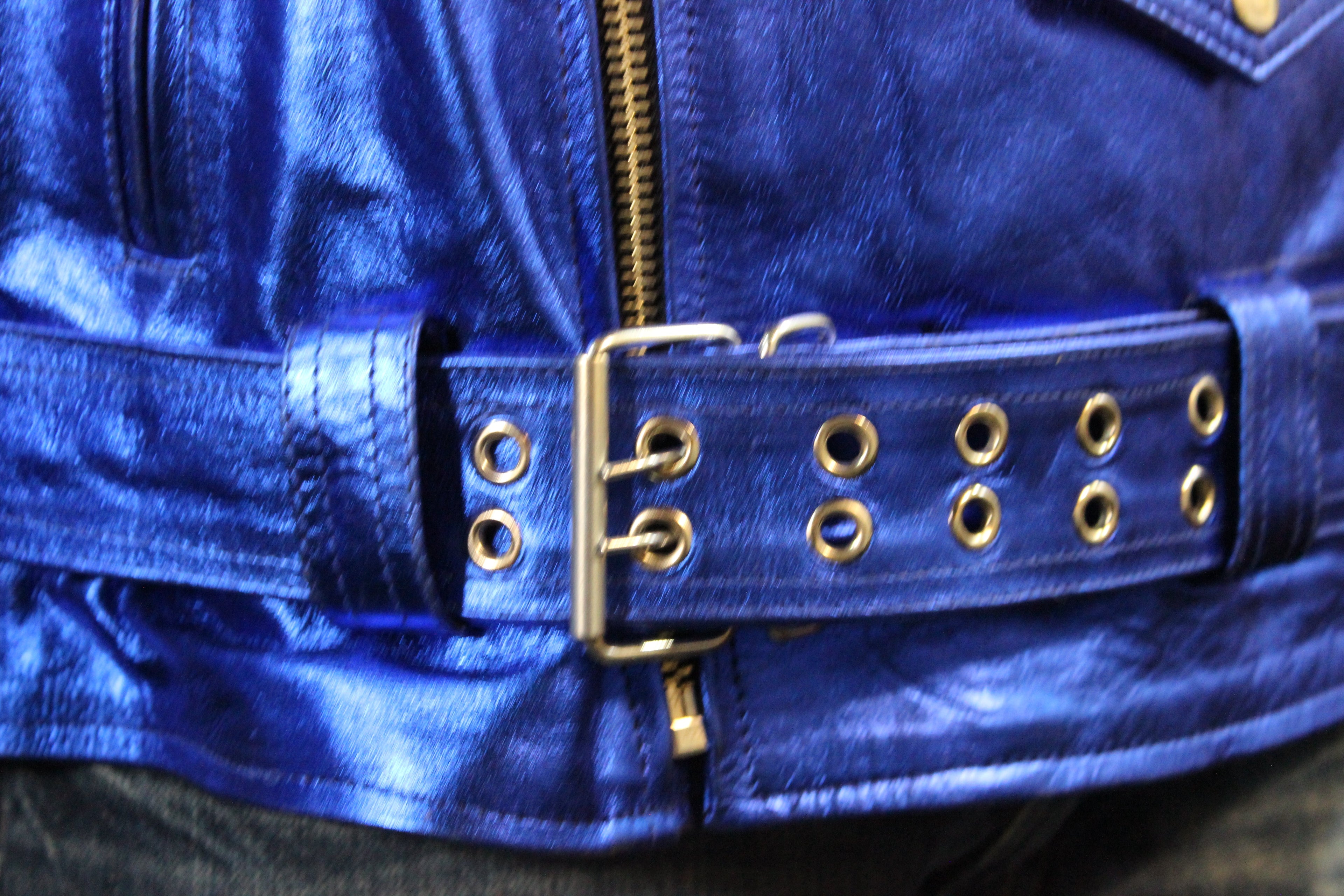 Otter and Fox Leather Biker Jackets in Blue Metallic