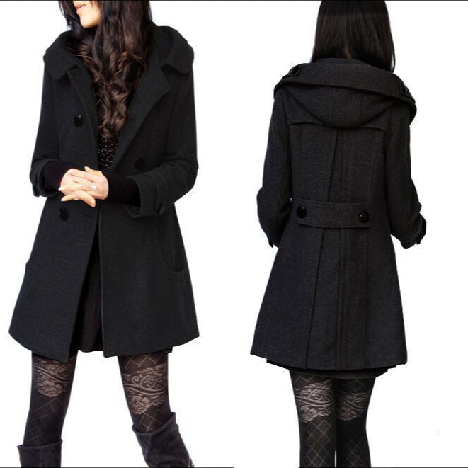 Women's Winter Warm Woolen Long Sleeve Hooded Coats