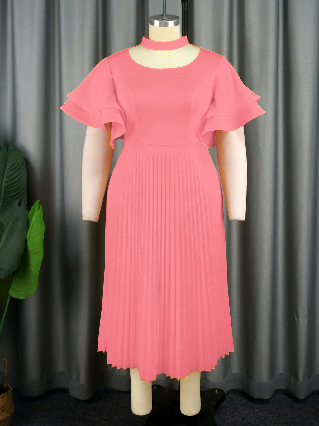 Personality Hollow Out Collar Pleated Elegant Style Ruffled Flared Dresses