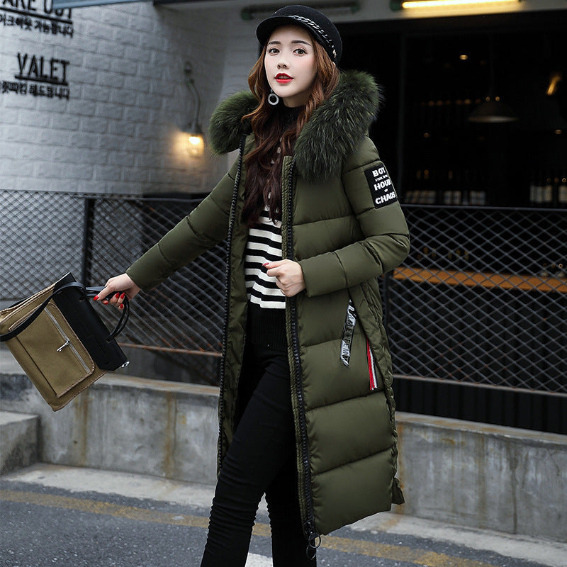 Women's Long Cotton Hooded Large Fur Collar Coats