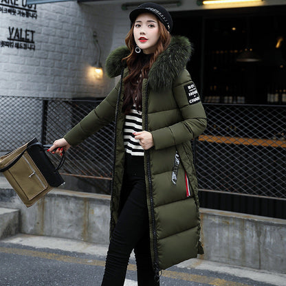 Women's Long Cotton Hooded Large Fur Collar Coats