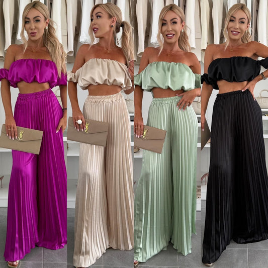 Summer Solid Color Graceful Tube Pleated Suits