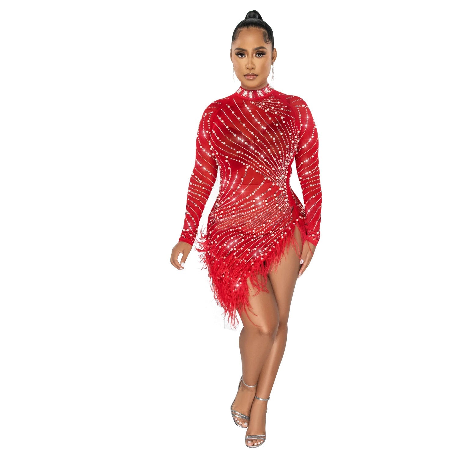 Women's Summer Fashion Sexy Tassel Mesh Rhinestone Dresses