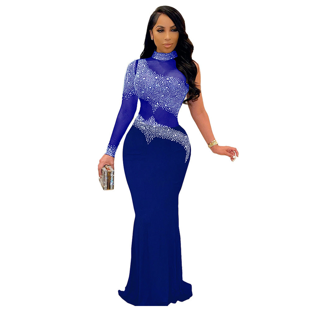 Sexy Rhinestone Mesh Slim Fit Dress Suits