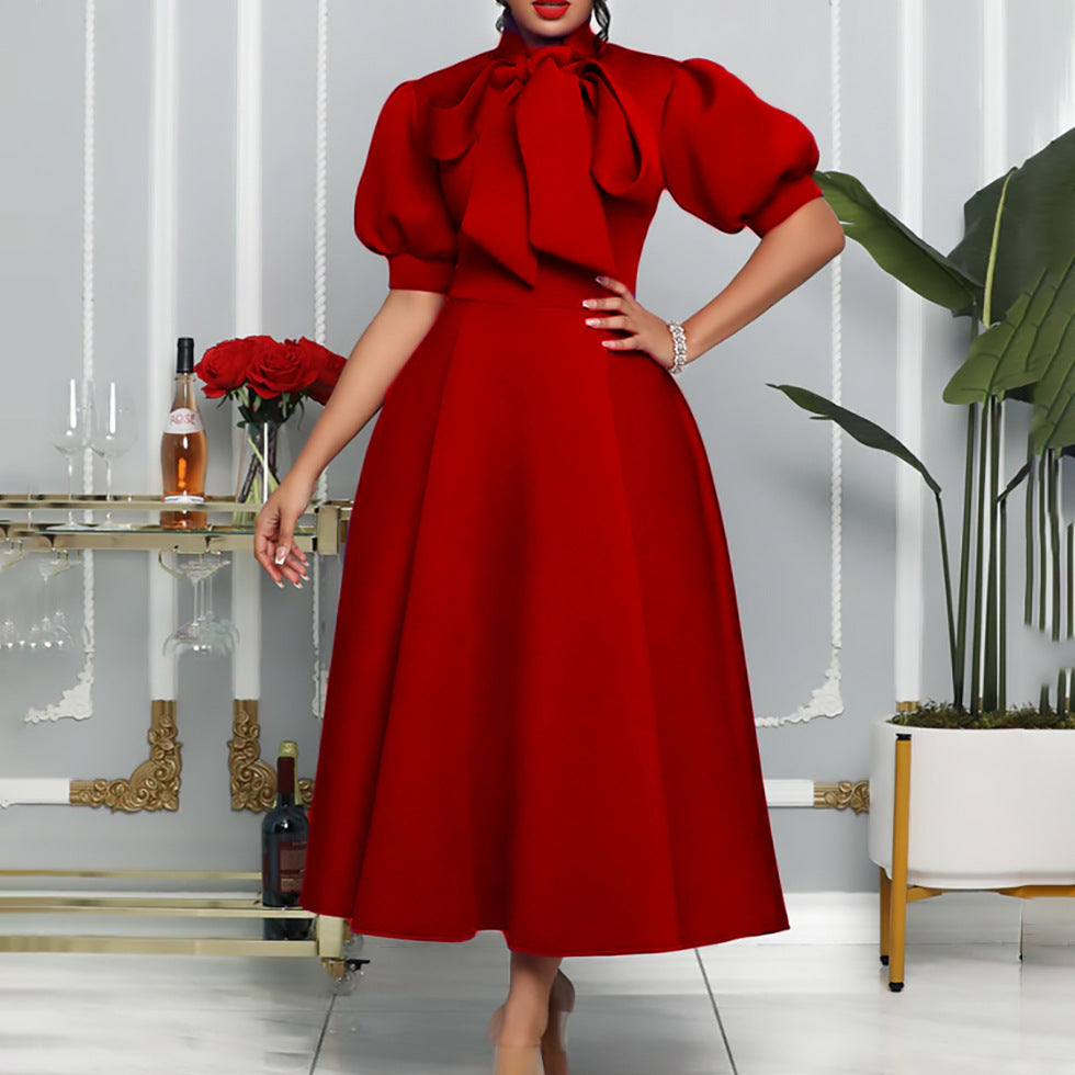 Women's Temperament Bandage Bow Mid-length African Dress Dresses