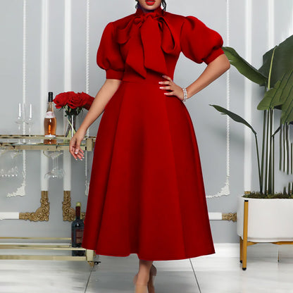 Women's Temperament Bandage Bow Mid-length African Dress Dresses