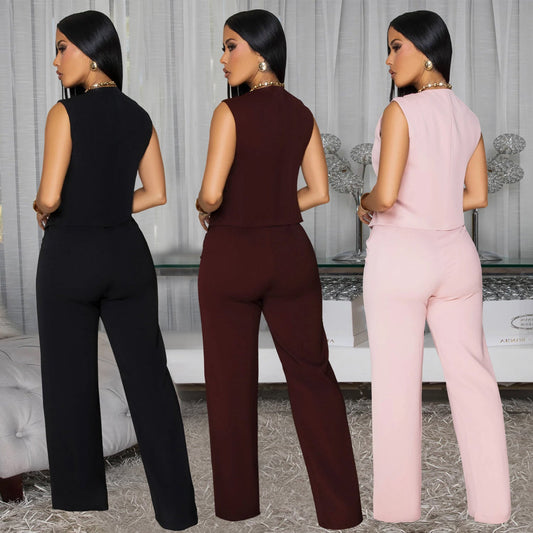 Women's Fashion Wear Casual Sleeveless Trousers Two-piece Tops