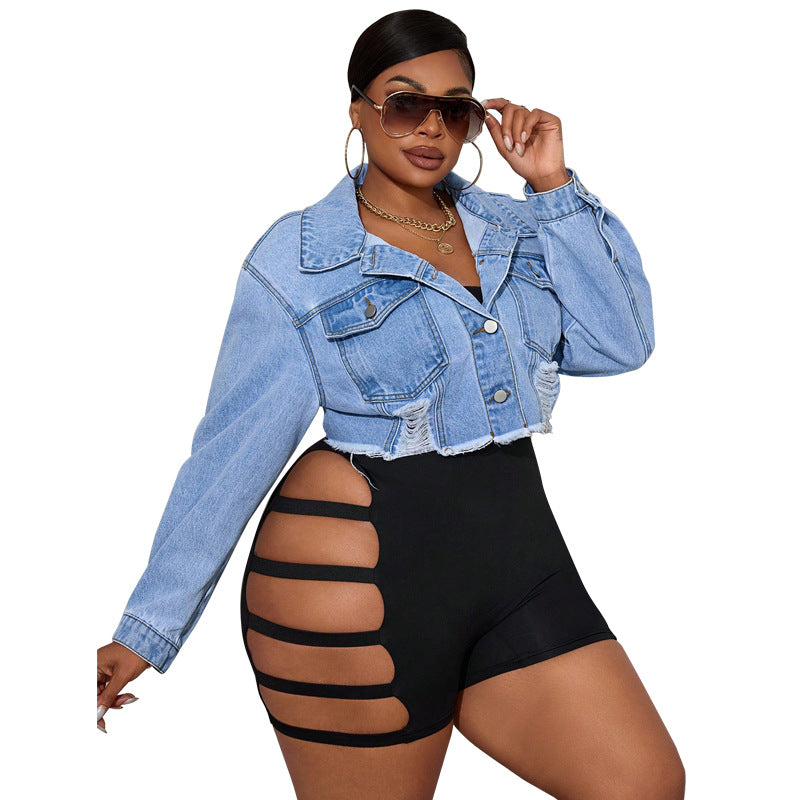 Women's Trendy Long Sleeve Ripped Denim Jackets