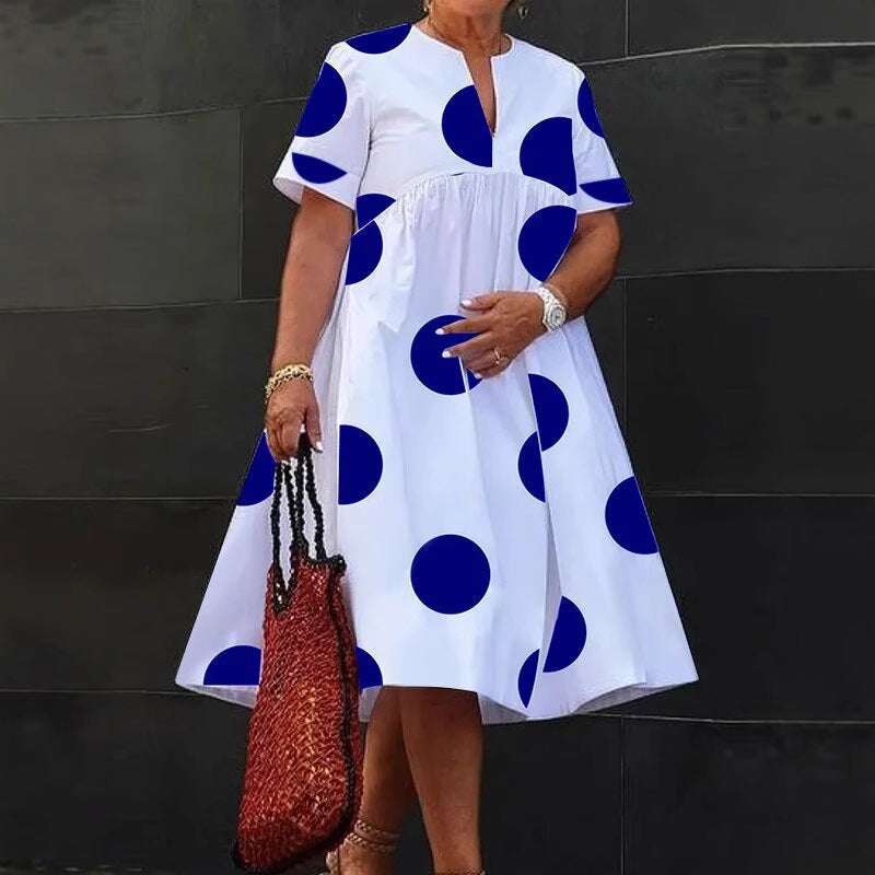 Women's Collar Pleated Sleeve White Background Loose Dresses