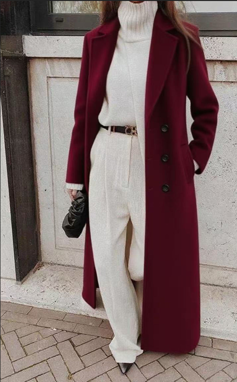 Women's Casual Long Color Warm Woolen Coats