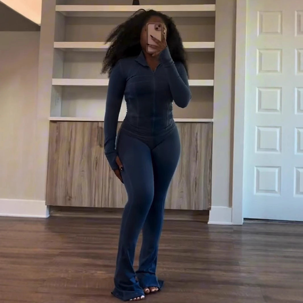 Women's Sports Leisure Sexy Tight Long-sleeved Horn Suits